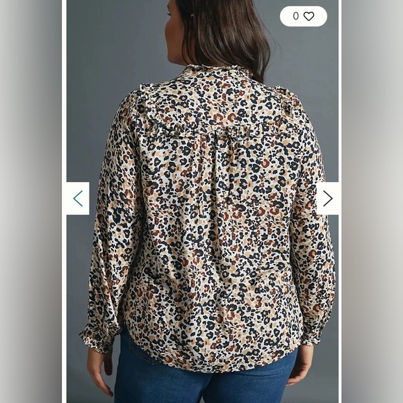 Anthropologie Maeve Katia Leopard Print Ruffle Shirt Blouse Top. Size 16. - Picture 2 of 10